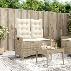 Banc inclinable de jardin avec coussins beige résine tressée 