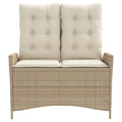 Banc inclinable de jardin avec coussins beige résine tressée 
