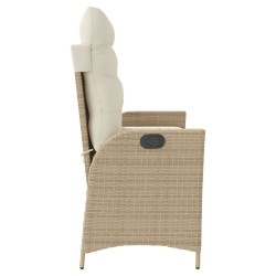 Banc inclinable de jardin avec coussins beige résine tressée 