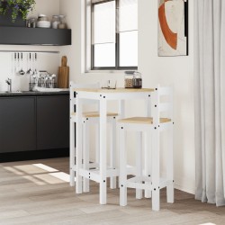 Ensemble de bar 3 pcs Blanc Bois de pin massif 