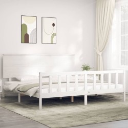 Cadre de lit sans matelas blanc 200x200 cm bois massif de pin 
