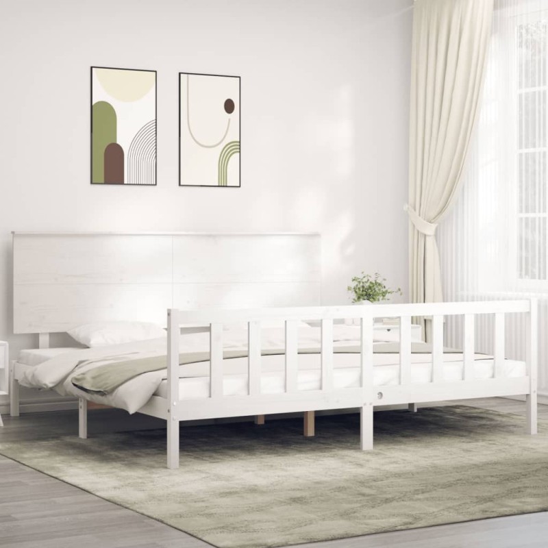 Cadre de lit sans matelas blanc 200x200 cm bois massif de pin 