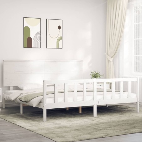 Cadre de lit sans matelas blanc 200x200 cm bois massif de pin 