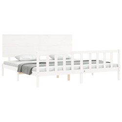 Cadre de lit sans matelas blanc 200x200 cm bois massif de pin 