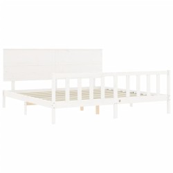 Cadre de lit sans matelas blanc 200x200 cm bois massif de pin 
