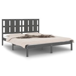 Cadre de lit sans matelas gris 150x200 cm bois massif 