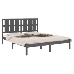 Cadre de lit sans matelas gris 150x200 cm bois massif 
