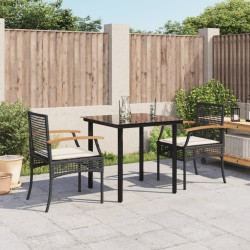 Ensemble à manger de jardin avec coussins 3 pcs Noir 