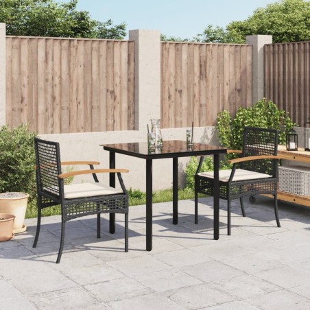 Ensemble à manger de jardin avec coussins 3 pcs Noir 