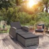 Chaise longue avec coussin gris foncé Résine tressée Gris 