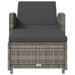 Chaise longue avec coussin gris foncé Résine tressée Gris 