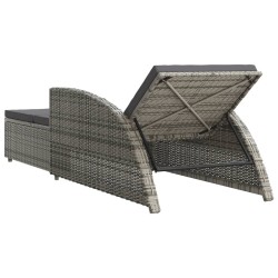 Chaise longue avec coussin gris foncé Résine tressée Gris 