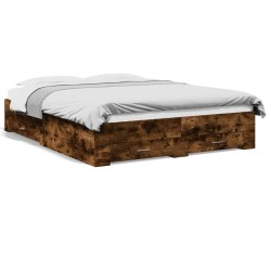 Cadre de lit avec tiroirs sans matelas chêne fumé 150x200 cm 