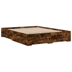 Cadre de lit avec tiroirs sans matelas chêne fumé 150x200 cm 