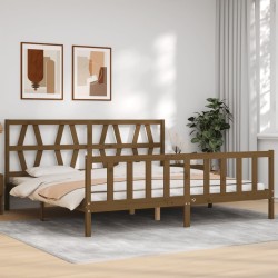 Cadre de lit sans matelas marron miel 200x200cm bois pin massif 