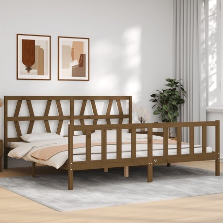 Cadre de lit sans matelas marron miel 200x200cm bois pin massif 