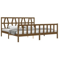 Cadre de lit sans matelas marron miel 200x200cm bois pin massif 