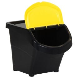 Poubelles empilables avec couvercles 3 pcs noir PP 78 L 