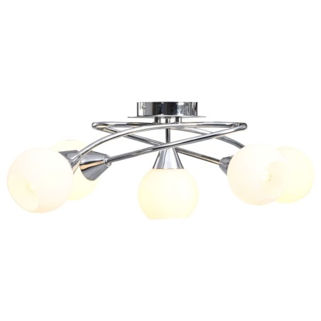 Plafonnier avec abat-jour en verre 5 ampoules E14 Blanc Bol 