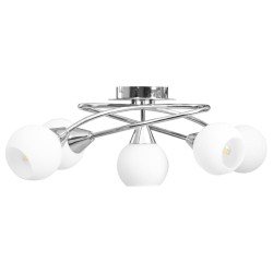 Plafonnier avec abat-jour en verre 5 ampoules E14 Blanc Bol 