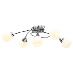Plafonnier avec abat-jour en verre 5 ampoules E14 Blanc Bol 