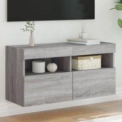 Meuble TV mural avec lumières LED sonoma gris 80x30x40 cm 