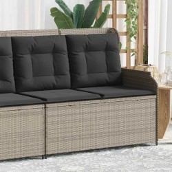Banc inclinable de jardin et coussins gris clair résine tressée 