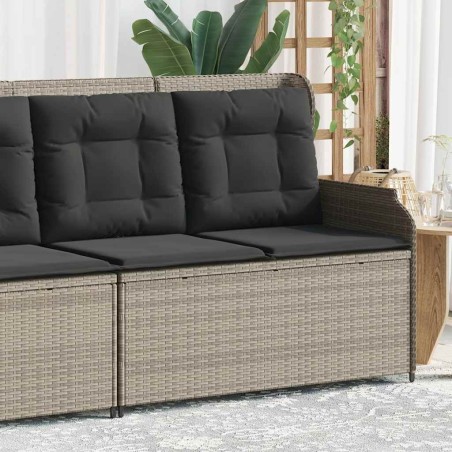 Banc inclinable de jardin et coussins gris clair résine tressée 
