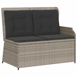 Banc inclinable de jardin et coussins gris clair résine tressée 