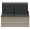 Banc inclinable de jardin et coussins gris clair résine tressée 