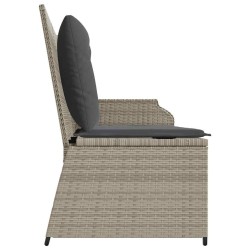 Banc inclinable de jardin et coussins gris clair résine tressée 