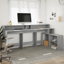Bureau et lumières LED sonoma gris 200x104x91cm bois ingénierie 