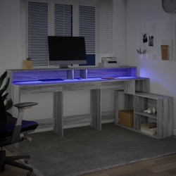 Bureau et lumières LED sonoma gris 200x104x91cm bois ingénierie 