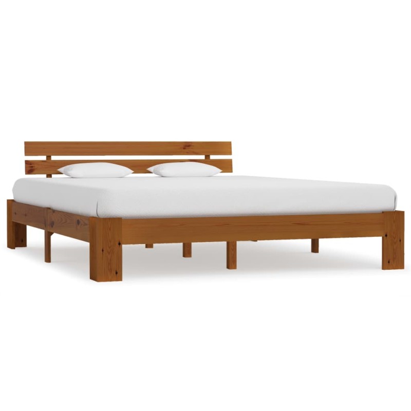 Cadre de lit sans matelas marron miel 160x200cm bois pin massif 