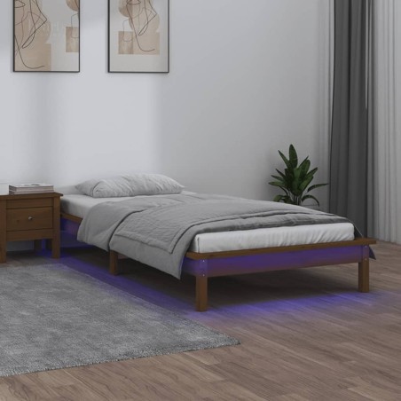 Cadre de lit à LED sans matelas 90x200 cm bois massif 