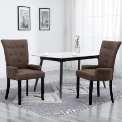 Chaise de salle à manger avec accoudoirs Marron Tissu 