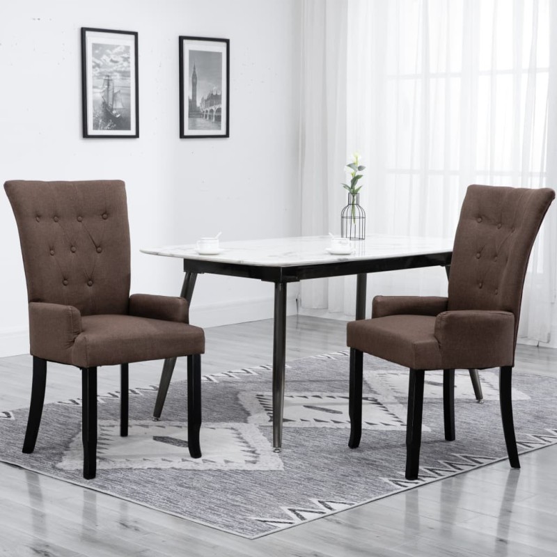 Chaise de salle à manger avec accoudoirs Marron Tissu Chaise de salle à manger avec accoudoirs Marron Tissu