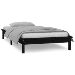 Cadre de lit à LED sans matelas noir 90x200 cm bois massif 