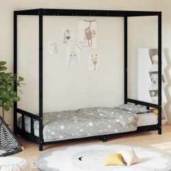 Cadre de lit pour enfants noir 90x190 cm bois de pin massif 