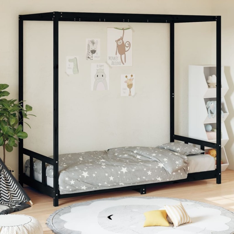 Cadre de lit pour enfants noir 90x190 cm bois de pin massif 