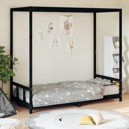 Cadre de lit pour enfants noir 90x190 cm bois de pin massif 