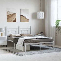 Cadre de lit métal sans matelas et tête de lit blanc 193x203 cm 
