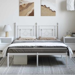 Cadre de lit métal sans matelas et tête de lit blanc 193x203 cm 
