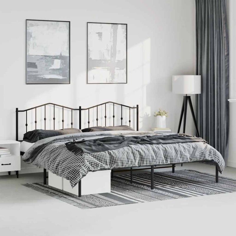 Cadre de lit métal sans matelas avec tête de lit noir 183x213cm 