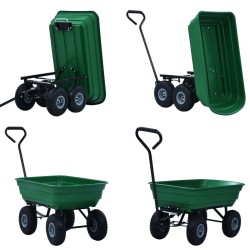Chariot à main de jardin 300 kg 75 L Vert 