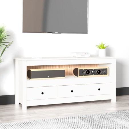 Meuble TV Blanc 114x35x52 cm Bois de pin massif 