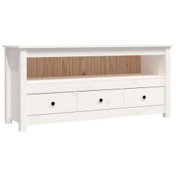 Meuble TV Blanc 114x35x52 cm Bois de pin massif 