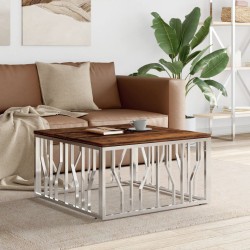 Table basse argenté acier inoxydable/bois massif récupération 