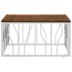 Table basse argenté acier inoxydable/bois massif récupération 