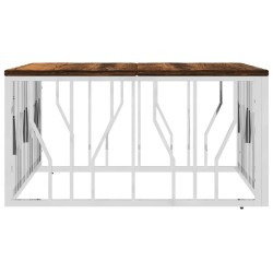 Table basse argenté acier inoxydable/bois massif récupération 